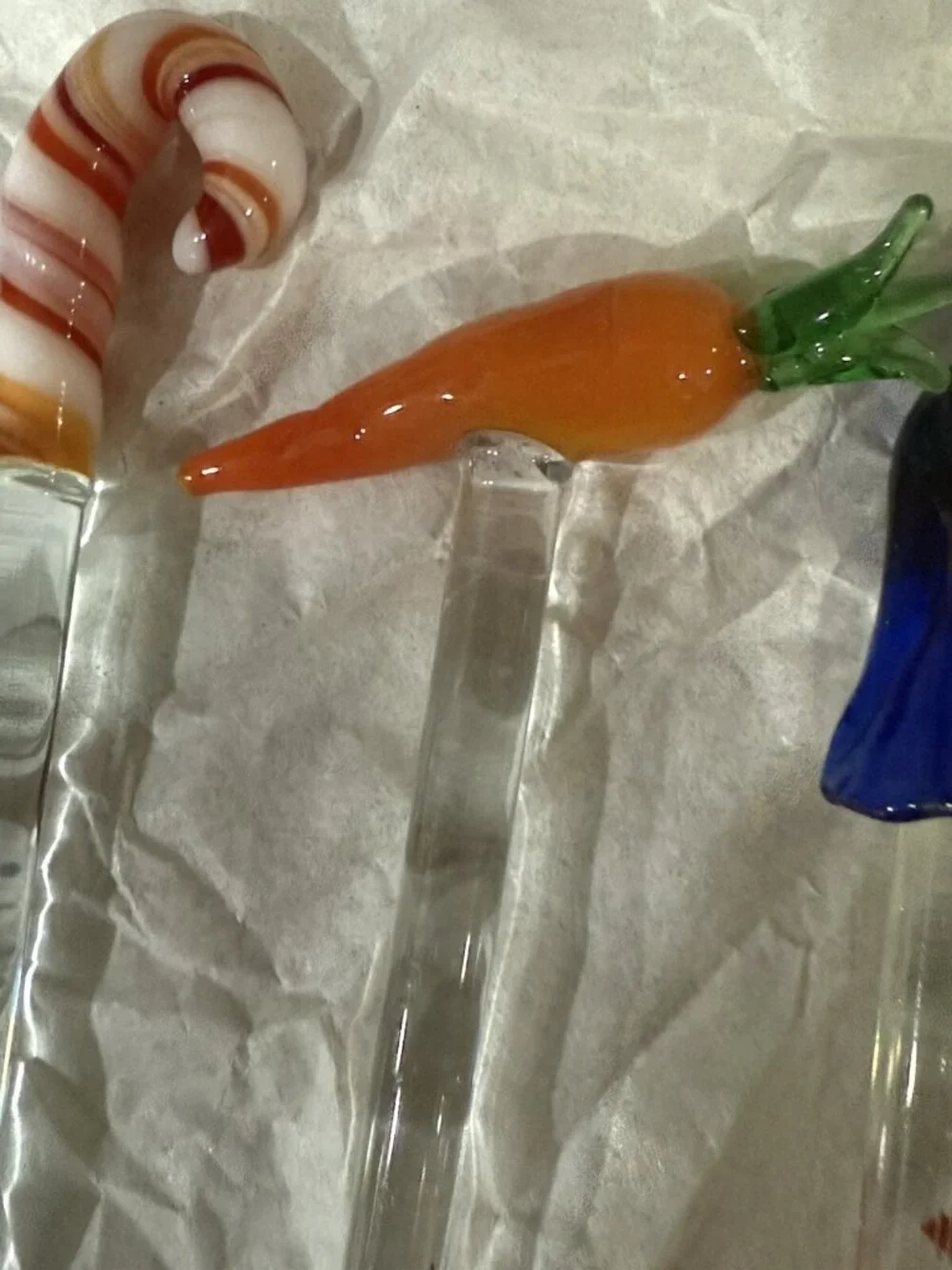 Set of 8 Vintage GLASS Cocktail Stir Sticks Barware SWIZZLE STICKS-frog Parrot..